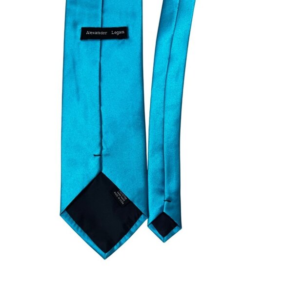 Alexander Logan men's tie bright blue 100% polyester neck tie 4" wide 58" long - Picture 2 of 5